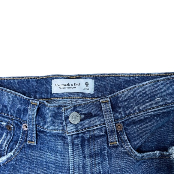 Abercrombie & Fitch Women’s Dark Wash Distressed High Rise Mom Jeans - Picture 4 of 8